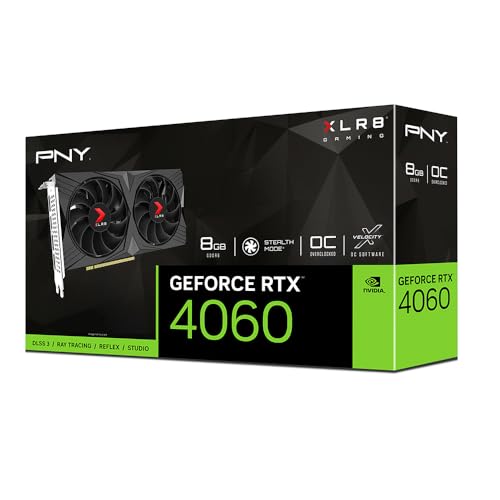 PNY GeForce RTX™ 4060 8GB XLR8 Gaming Verto™ Dual Fan OC Graphics Card DLSS 3 (128-bit, PCIe 4.0, GDDR6, HDMI/DisplayPort, Supports 4k, 2 Slot)