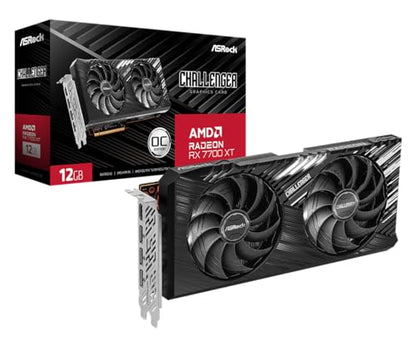 ASRock AMD Radeon RX 7700 XT Challenger 12GB GDDR6 192-bit 0dB Silent Cooling 7680 x 4320 DisplayPort HDMI LED Indicator 18Gbps Dual Fan Graphics Card