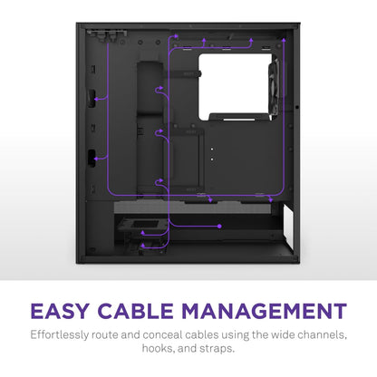 NZXT H5 Flow 2024 - Compact ATX Mid-Tower PC Gaming Case - High Airflow - 2 x 120mm Fans Included - 360mm Front & 240mm Top Radiator Support - Cable Management System - Tempered Glass - Black