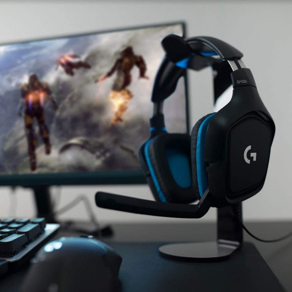 Logitech G432 Wired Gaming Headset, 7.1 Surround Sound, DTS Headphone:X 2.0, Flip-to-Mute Mic, PC (Leatherette) Black/Blue