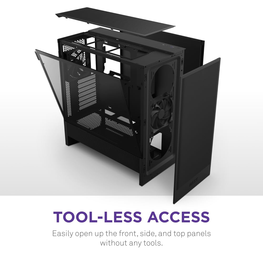 NZXT H5 Flow 2024 - Compact ATX Mid-Tower PC Gaming Case - High Airflow - 2 x 120mm Fans Included - 360mm Front & 240mm Top Radiator Support - Cable Management System - Tempered Glass - Black