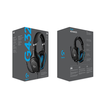 Logitech G432 Wired Gaming Headset, 7.1 Surround Sound, DTS Headphone:X 2.0, Flip-to-Mute Mic, PC (Leatherette) Black/Blue