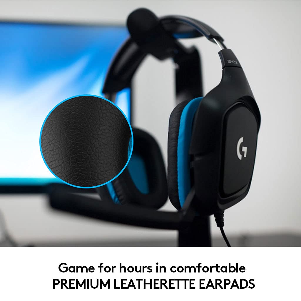 Logitech G432 Wired Gaming Headset, 7.1 Surround Sound, DTS Headphone:X 2.0, Flip-to-Mute Mic, PC (Leatherette) Black/Blue