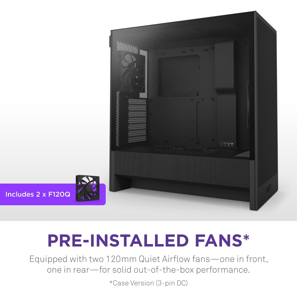 NZXT H5 Flow 2024 - Compact ATX Mid-Tower PC Gaming Case - High Airflow - 2 x 120mm Fans Included - 360mm Front & 240mm Top Radiator Support - Cable Management System - Tempered Glass - Black