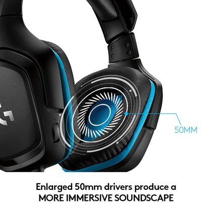 Logitech G432 Wired Gaming Headset, 7.1 Surround Sound, DTS Headphone:X 2.0, Flip-to-Mute Mic, PC (Leatherette) Black/Blue