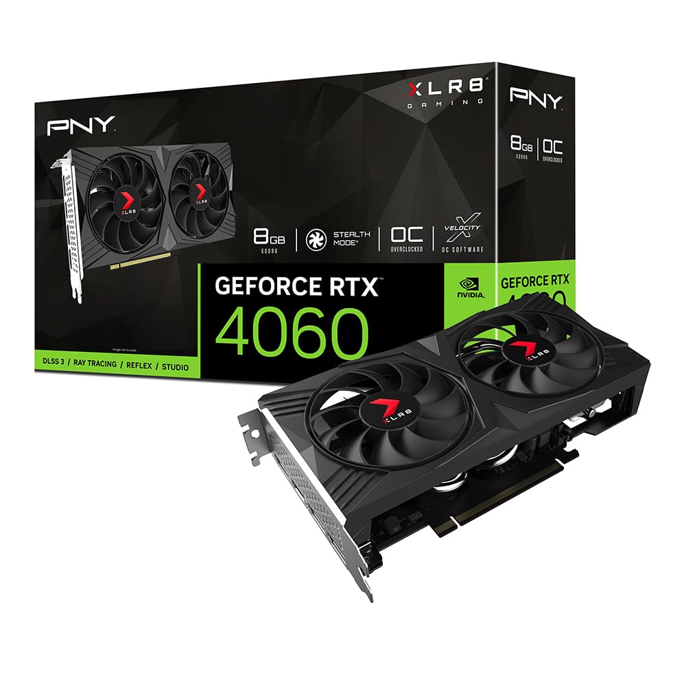 PNY GeForce RTX™ 4060 8GB XLR8 Gaming Verto™ Dual Fan OC Graphics Card DLSS 3 (128-bit, PCIe 4.0, GDDR6, HDMI/DisplayPort, Supports 4k, 2 Slot)