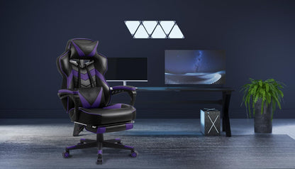 Purple Gaming Chair with Footrest,Big and Tall Gaming Chairs for Adults,Computer Chair for High Back and Massage,Reclining Gamer Chair(Purple/Black)