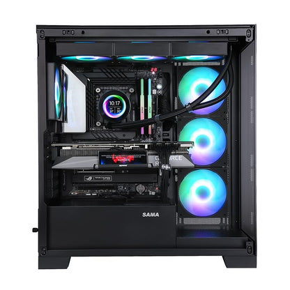 SAMA NEVIEW 4503 Black Airflow Full Tower Case ATX PC Gaming Case Dual Tempered Glass 4X12CM ARGB Fan Pre-Install USB3.0X2 Type C Included 360mm AIO Support at Top