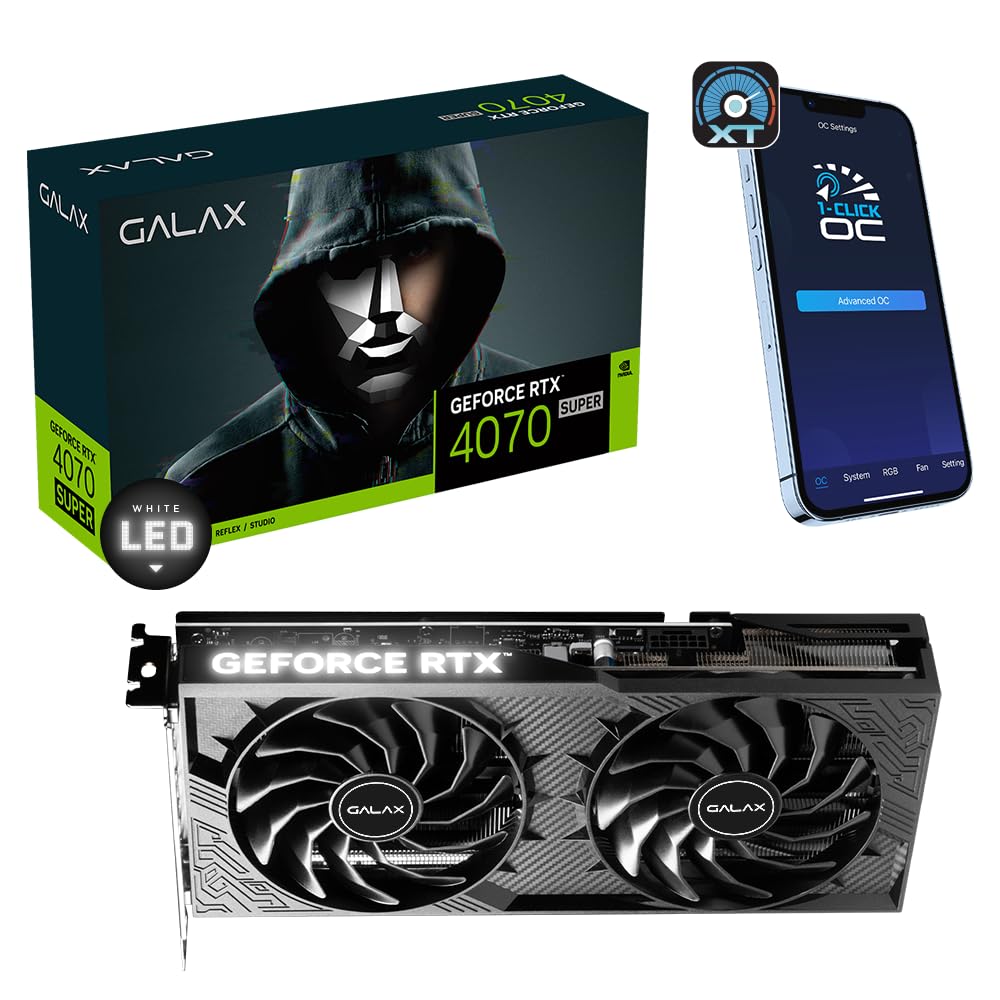 GALAX GeForce RTX™ 4070 Super 1-Click OC 2X V2, Xtreme Tuner App Control, 12GB, GDDR6X, 192-bit, DP*3/HDMI 2.1/DLSS 3/Gaming Graphics Card