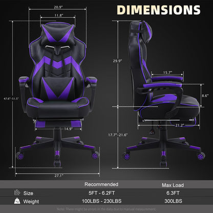 Purple Gaming Chair with Footrest,Big and Tall Gaming Chairs for Adults,Computer Chair for High Back and Massage,Reclining Gamer Chair(Purple/Black)