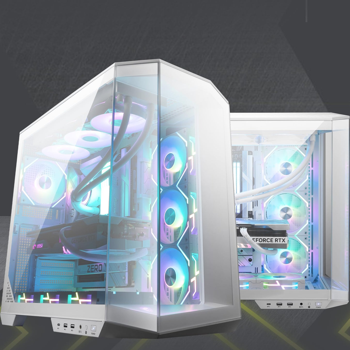 MSI MAG PANO 100L PZ White - Premium Mid-Tower Gaming PC Case - Tempered Glass Side Panel - Liquid Cooling Support up to 360mm Radiator - White Color Case