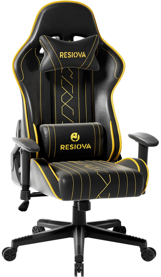 resiova Gaming Chair Racing Style High-Back PU Leather Office Chair with Faux Carbon Fiber Trim Computer Desk Chair Executive Ergonomic Swivel Chair Headrest Lumbar Support(Cyberpunk Yellow)