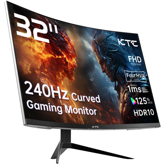 KTC 32 inch 240Hz Curved Gaming Monitor 1500R 1080P 125% sRGB 1ms, Freesync/G-sync HDR10,HDMI/DP/USB Ports VESA,Tilt Adjustable,Xbox PS5 Switch,Black