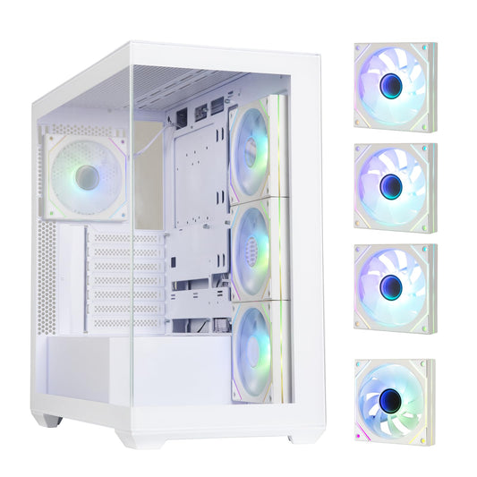 BITFENIX CETO High Airflow PC Gaming Case White-Panoramic Tempered Glass–Reverse Connection Motherboard Compatible–4xInfinity Mirroring ARGB Fans(3X Reverse)-360mm AIO/GPU 410mm Support