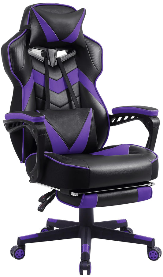 Purple Gaming Chair with Footrest,Big and Tall Gaming Chairs for Adults,Computer Chair for High Back and Massage,Reclining Gamer Chair(Purple/Black)