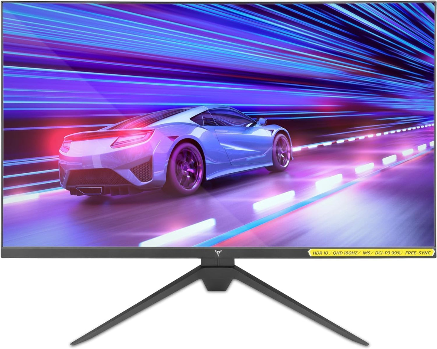 YEYIAN 27 inch 1440P QHD PC Gaming Fast IPS 2K Monitor | AMD FreeSync Premium 180Hz Refresh 1ms Response | 120% sRGB 178°Angel Tilted HDR 10 G-sync | 2 Display Port 1.4 & 2 HDMI 2.1 & Type A Input