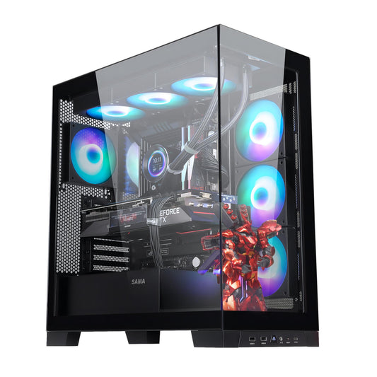 SAMA NEVIEW 4503 Black Airflow Full Tower Case ATX PC Gaming Case Dual Tempered Glass 4X12CM ARGB Fan Pre-Install USB3.0X2 Type C Included 360mm AIO Support at Top