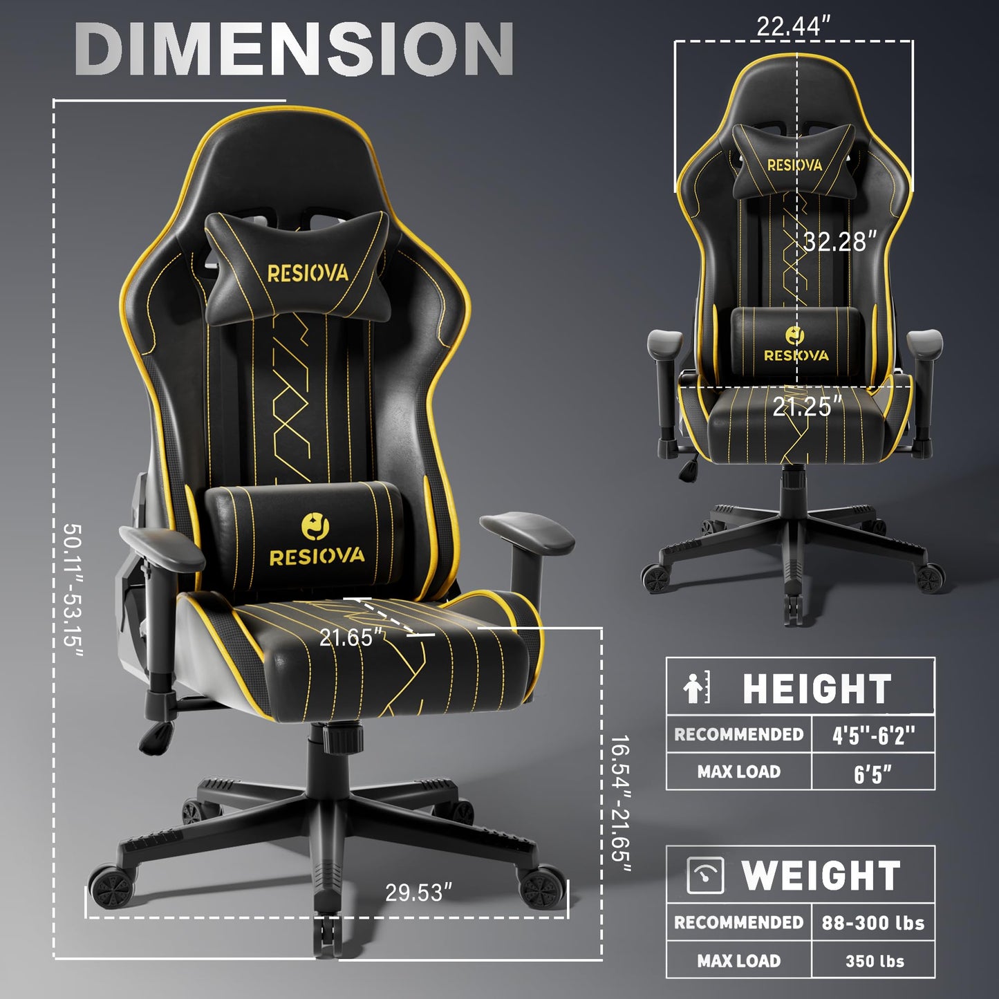 resiova Gaming Chair Racing Style High-Back PU Leather Office Chair with Faux Carbon Fiber Trim Computer Desk Chair Executive Ergonomic Swivel Chair Headrest Lumbar Support(Cyberpunk Yellow)